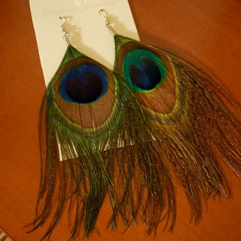 Real Peacock Feather Earrings